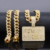 European And American Hip-Hop Diamond-Encrusted Square Letter Pendant Long Alloy Trendy Brand Jewelry Men's Rap Full
