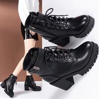 Plus Autumn Lace up Round Toe Buckle Thick soled Short British Style Fashion Trendy Martin Boots