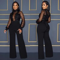 Women's fashion hollowed-out long-sleeved trousers lace-up jumpsuit