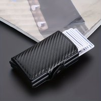 Wallet Card Cases Dual Card RFID Automatic Card Holder Short Double Layer Carbon Fiber Anti Theft Card Holder Magnetic Buckle Card Holder