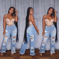 Sexy Fashion Burnt Flowers Ripped Jeans Ready Sale