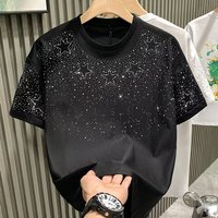 Men's Clothing round neck short sleeved T shirt for men with star studded hot diamonds, slim fit short bottoming shirt with half sleeves
