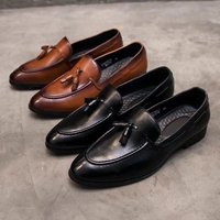 Tassel Loafers Men Pointed Toe European American British Slip-On Men's Casual Leather Shoes 2023 New Trendy Moccasins