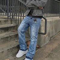 Washed Distressed Stretch Flared Jeans Cross Border American High Street Style Trendy Trousers Frayed Edge