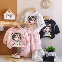 Sweet Korean Style Two Piece Set Cartoon round Neck Sweatshirt Spring Autumn Outfit