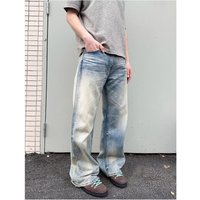Vintage Washed High Street Relaxed Fit Straight Leg Jeans For Men & Women | Cleanfit A-Line Denim Pants | Distressed Retro Style