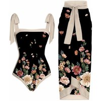 Clothing One Piece Conservative Belly Covering Beach Hot Spring Swimsuit Three Piece French Retro One Piece Bikini