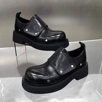 ShoeVault British Commuter Slip On Thick Soled Leather Style Big Toe Derby Height Increasing Lazy Casual Shoes