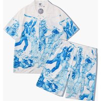 Men's Clothing Spring and summer men's trendy street style youth character digital printing lapel loose casual short-sleeved shirt suit