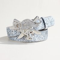 Luxury Silver Belt – Mirror-Finish Rhinestones With Anchor Buckle | Premium Dress Belt For Special Occasions
