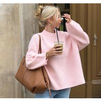 winter solid sweet round neck pullover sweater