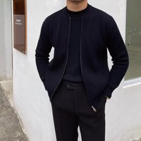 Men’s Double-Zip Knit Cardigan – Slim Fit Casual Sweater Jacket (M-3XL, 4 Colors, Breathable Polyester Blend, Wrinkle-Resistant, Korean Style)