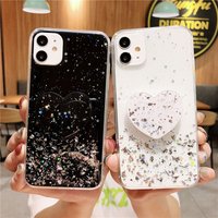 Glitter Stars Heart Fold Holder Phone Case Samsung M51 M31S M21 M11 J4 J6 J2 J5 J7 Prime A6 A7 A9 Soft Silicone Stan
