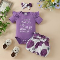 Babies' clothes Summer baby short-sleeved triangle romper lace-up shorts three-piece set girls cotton letter top cute pants