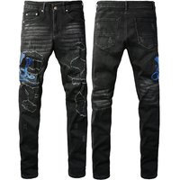 Street Cross-border European And American Men's Clothing Jeans Men's Embroidery Snake Men's Embroidery Slim-fitting Men's Pants Bottoms Snake Pants