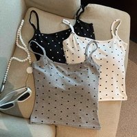  Polka Dot Spaghetti Strap Cami Top Built Bra Sexy Backless Summer Tank Casual & Night Out