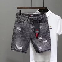  Distressed Denim Shorts Embroidery Summer Casual Streetwear Stretch Mid Length Shorts 