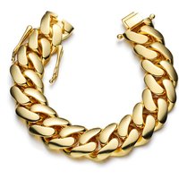 Men's Jewelry 10/12/14/16/18/20/22mm Real Gold Electroplated Copper Large Cuban Chain Butterfly Buckle Bracelet Jewelry