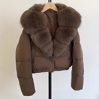 Women's Clothing Women's Short Puffer Jacket With Faux Fox Fur Collar, Winter Warm White Duck Down Coat, Stylish Loose Fit Casual Outerwear For Ladies