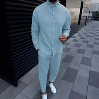 Autumn winter wrinkled bubble casual suit sleeved fashionable workwear long pants two piece set