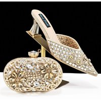 Shoes pointed high heel slippers shoe bag set goose egg shaped clutch sexy style banquet or daily