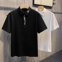 Slim Fit Polo Shirt Premium Embroidered Blossom Design Breathable Polyester Short Sleeve Casual Top M