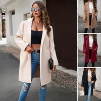 Women's clothing woolen coat solid color temperament commuter cardigan coat