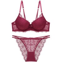 clothing sexy lace underwear deep V small chest show big gathered bra adjustable breast push up bra set