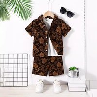 Kid's Clothing 2-Pack Boys Teen Floral Jacquard Short Sleeve Shirt & Elastic Waist Casual Shorts