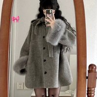 Elegant Wool Cape Coat Bow Detail Long Sleeve Mid Length Outerwear Autumn & Winter