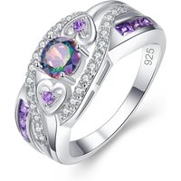 Cao Shi heart-shaped amethyst ring color zircon plated white gold and silver ring hand jewelry