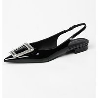 shoes pointed rhinestone square buckle back empty line flat shoe