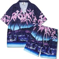 clothing high street flower shirt suit beach coconut tree shirt casual cardigan shorts matching