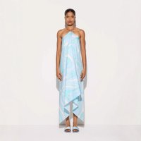 Printed Satin Minimalist Halter Neck Long Dress Irregular Design