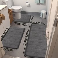 Coral Fleece Bathroom Mat Set - 3-Piece Non-Slip Absorbent Rugs (Stain Resistant Quick Dry Machine Washable 24"X16")โ