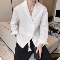 High End Waffle Shirt American Trendy Brand V Neck Loose Long Sleeved Jacquard Texture Cuban Collar Shirt Jacket