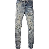 Distressed Denim Jeans High Street Slim Fit Trendy Skinny Jeans Splatter Paint Wash Instagram
