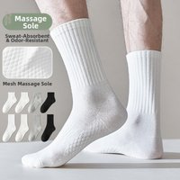 Cotton Socks Mid Calf Breathable Sports Socks Sweat Absorbing Odor Resistant Mesh Massage Sole Solid Spring Summer