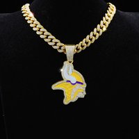Fashion Jewelry Yellow And White Oil Drop Vikings Team Logo Pendant Single Pendant Personality Full Diamond Hip Hop Necklace