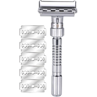 New Adjustable Double Edge Shaving Safety Razor Shaver Blades Zinc Alloy Chrome Razors With 5 blades