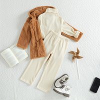 Winter Corduroy 3 Piece Set – Cozy Fleece Lined Hoodie High Neck Top & Pants 