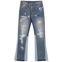 Clothing Washed Old Damaged Holes Cat Whisker Embroidery Print Ink Splash Micro Flared Wide Leg Jeans Jeans