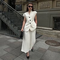 Flying Sleeve Vest Trouser Set Fashion Commuter Suit Vest Wide Leg Trouser Set