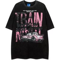 Summer Trendy Brand High end Water Distressed Pure Cotton Washed Short Sleeved T shirt Versatile Loose Top