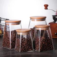 Square Glass Storage Jar Airtight Bamboo Lid Purpose Kitchen Canister 