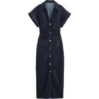 Denim Wrap Dress Waist Tie & Ruffled Sleeves Casual Spring Long Sleeve Shirt Dress Office & Daily Wear