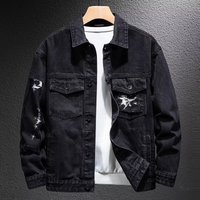 High Street Denim Jacket Men's Clothing Spring And Autumn New Motorcycle Lightning Splicing Jacket Black Trendy Brand