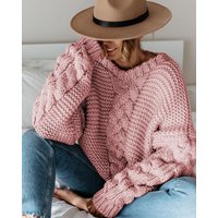 Autumn Winter Popular Solid Pullover V neck Twist Loose Sweater Casual Sweater