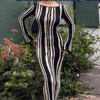Clothing Vertical Striped Long Skirt Wave Pattern Slim Fashion Knitted Woolen Dress
