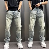 Autumn Washed Old Light Blue Jeans Loose Straight Trousers Diagonal Pockets Simple High Street Trousers